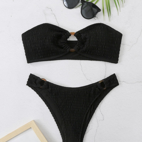 Damen Bikini-Set mit strukturiertem Bustier-Oberteil und hochgeschnittenen Bottoms EB