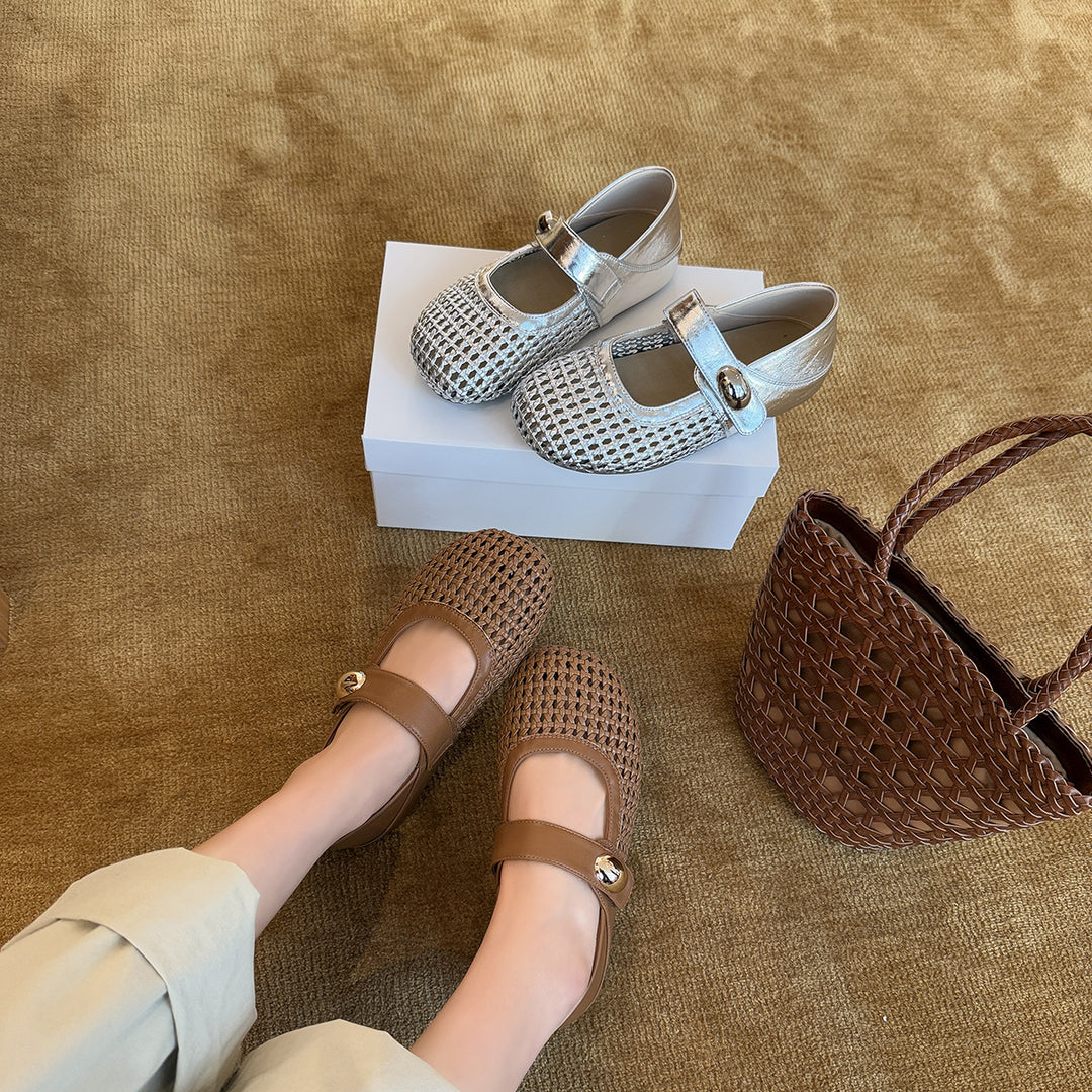 Damen Modische Ballerinas mit dekorativer Schnalle und Netzdesign EB