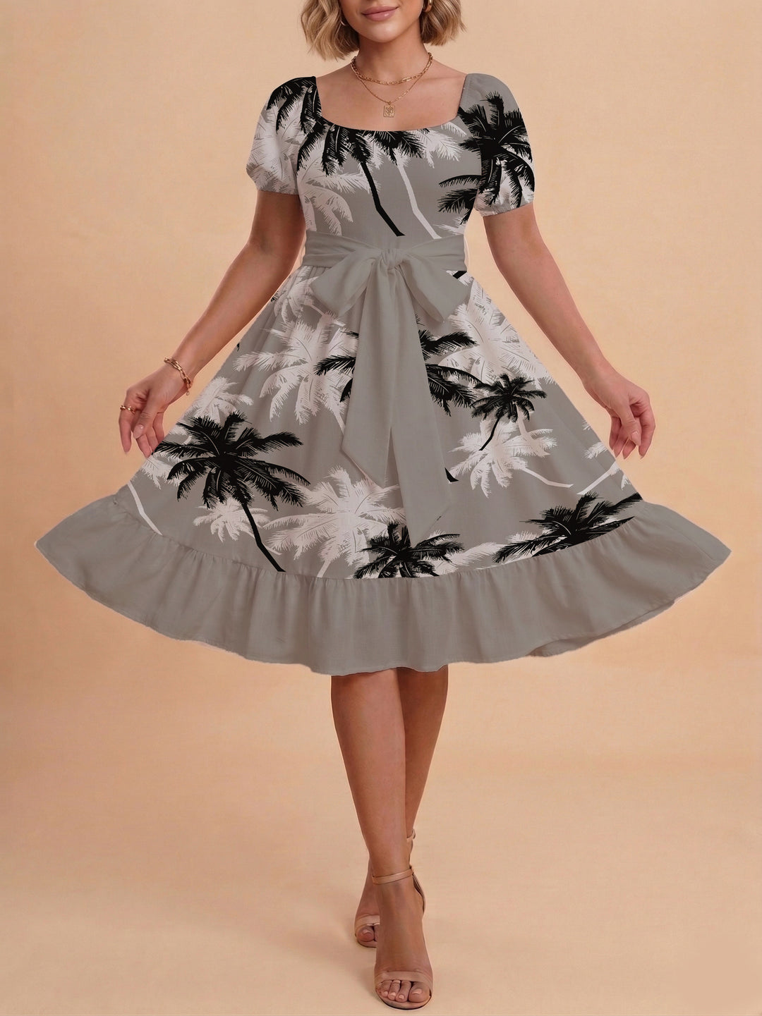 Damen schickes Glitzerkleid mit tailliertem Schnitt und Rüschensaum EB