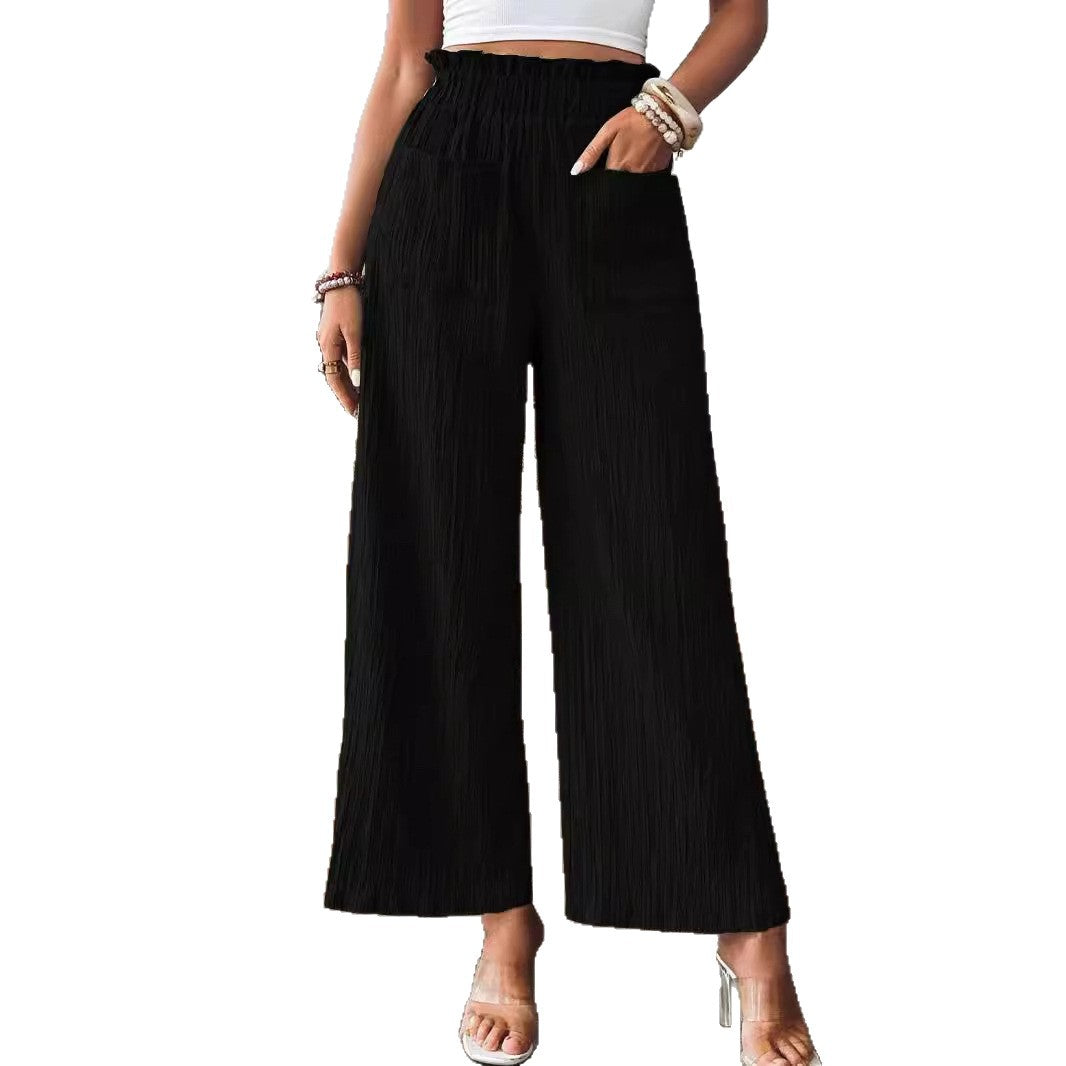 Damen Weitgeschnittene Leinenhose mit elastischem Bund und praktischen Taschen EB