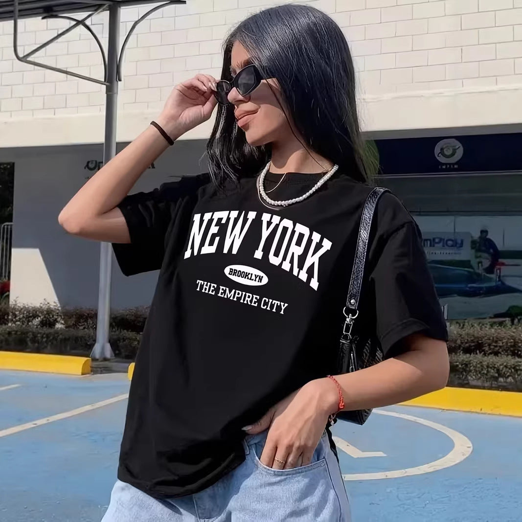 Damen lässiges Oversize T-Shirt mit New York Schriftzug EB