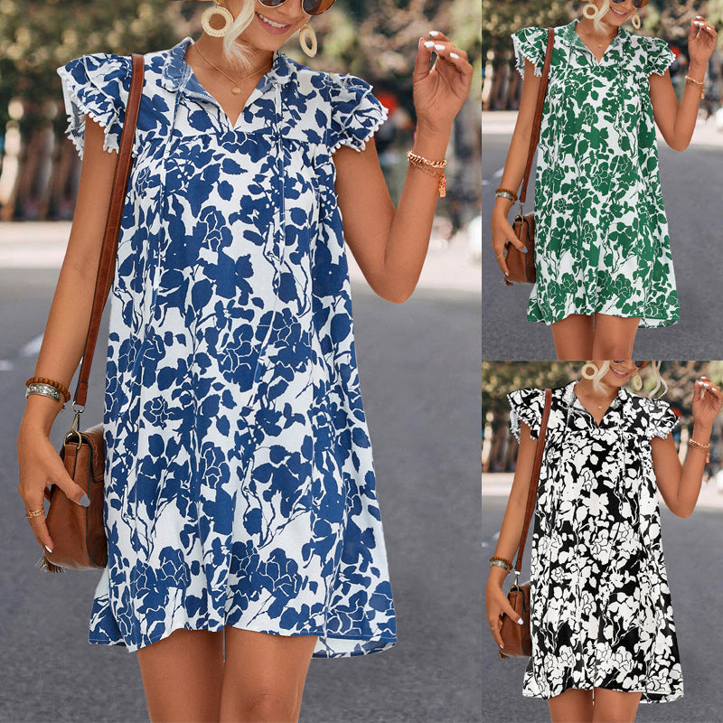 Damen Sommerliches Blumenkleid mit voluminösen Rüschendetails und komfortablem Schnitt EB