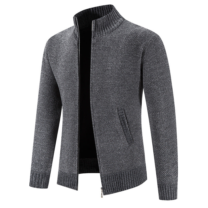 Herren modische Strickjacke mit hochgeschlossenem Kragen und Reißverschluss EB