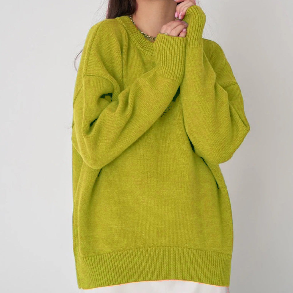 Damen Oversized Pullover mit feinem Strickmuster und breiten Bündchen EB