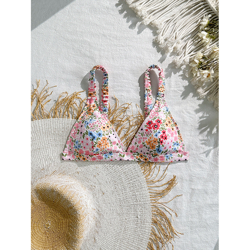 Damen Triangel-Bikini mit floralem Muster und breiten Trägern EB