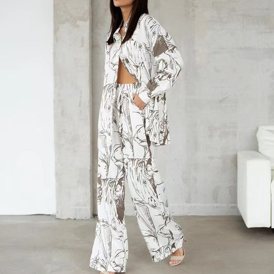 Damen Elegante und lässige Blusen-Hosen-Kombination EB