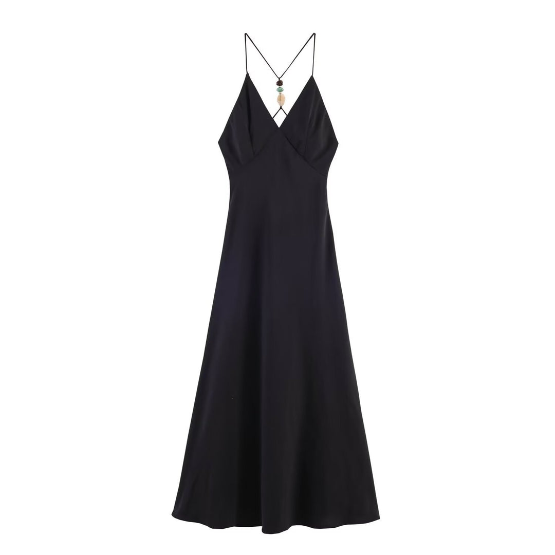 Damen Maxikleid mit zartem Spaghettiträgerdesign und eleganter Drapierung EB