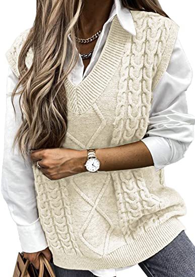 Damen Strickweste mit Zopfdesign und V-Ausschnitt EB