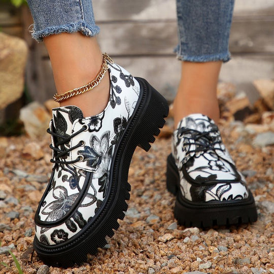 Damen modische Schnürschuhe mit floralem Design und rutschfester Profilsohle EB