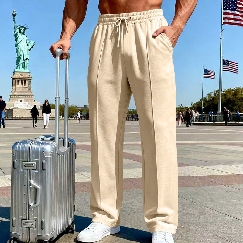 Herren Weite Travel-Loungehose mit Bügelfalte, elastischem Tunnelzug und seitlichen Eingrifftaschen EB