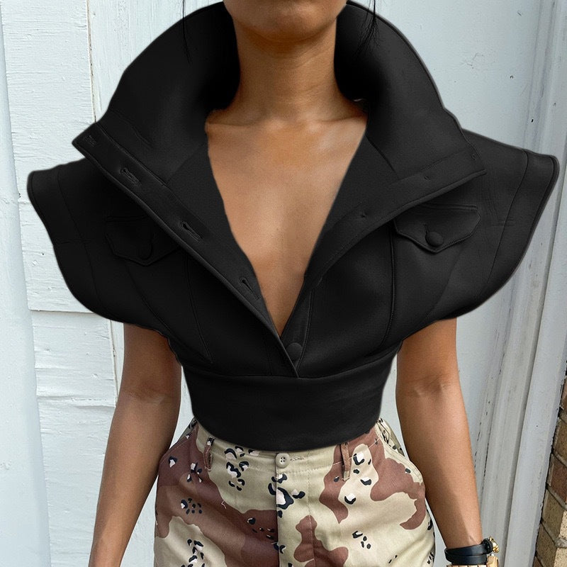Damen Cropped Blazer mit oversized Kragen EB