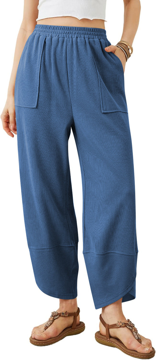 Damen weit geschnittene Freizeithose mit elastischem Bund und praktischen Taschen EB