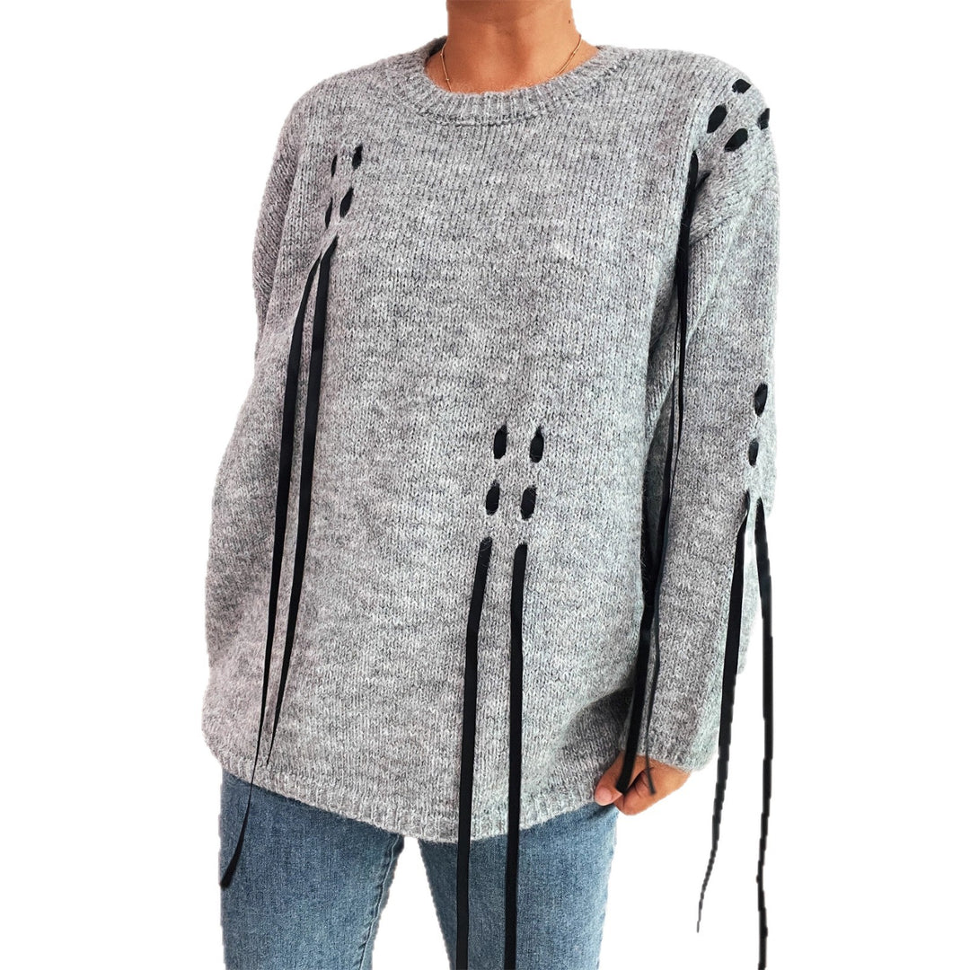 Damen modischer Oversize-Pullover mit einzigartigen Schnürdetails EB