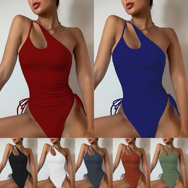 Damen Einteiler Badeanzug mit asymmetrischem Schnitt und Rüschendetails EB