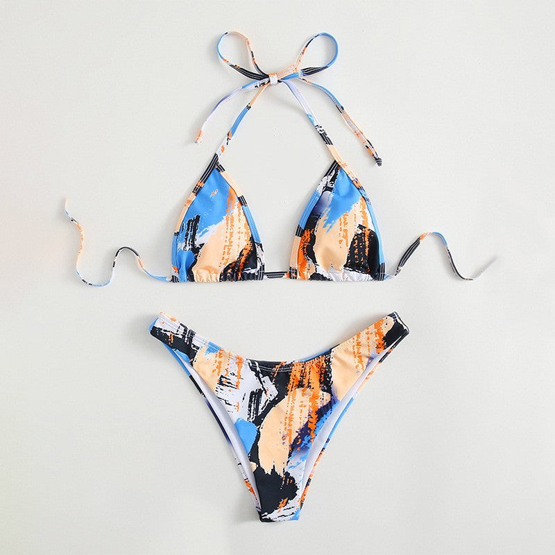 Damen Triangel-Bikini-Set mit verstellbarem Knoten und elastischem Hochschnitt EB