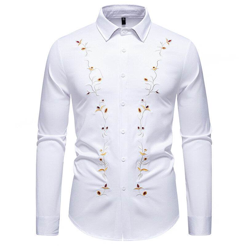 Herren Langarmhemd mit floralen Stickereien EB