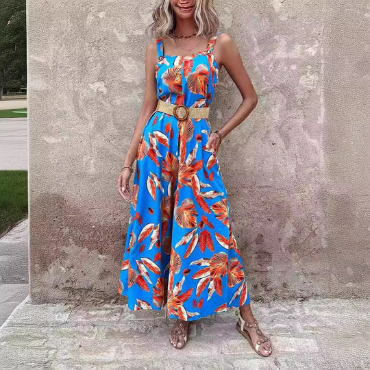 Damen lässiger Jumpsuit mit floralen Prints und breiten Beinen EB