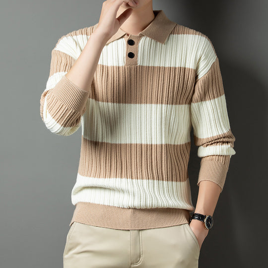Herren Pullover aus strukturiertem Rippenstrick mit Polokragen EB