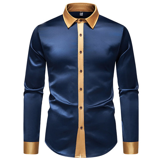 Herren Elegantes Langarmhemd mit Satin-Details EB