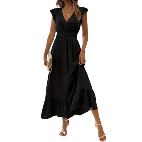 Damen Maxikleid mit voluminösen Rüschenärmel und elegantem Bund EB
