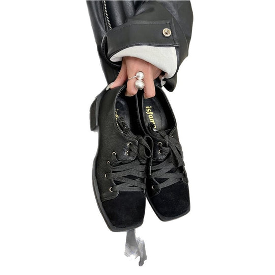 Damen modische Schnürschuhe aus schwarzem Leder EB