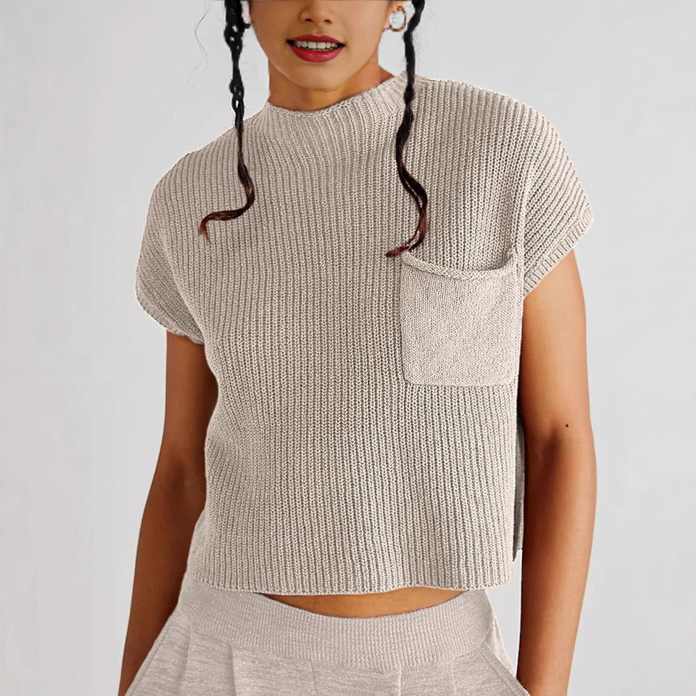 Damen lässiger Strickpullover mit strukturierter Oberfläche und Brusttasche EB
