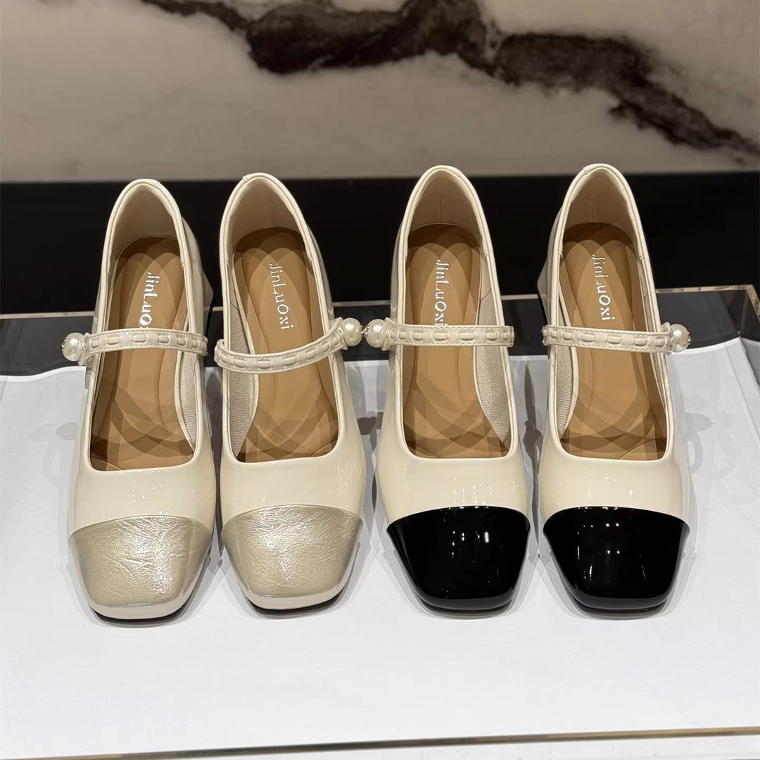 Damen elegante Mary Janes mit modischem Riemen und glänzender Vorderkappe EB