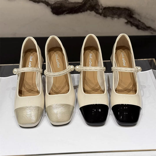 Damen elegante Mary Janes mit modischem Riemen und glänzender Vorderkappe EB