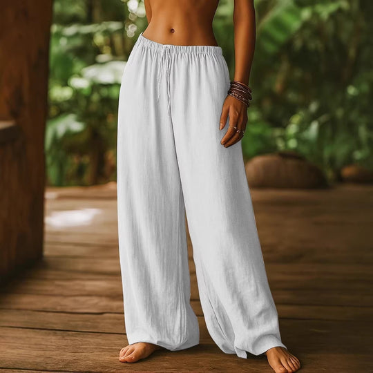 Damen Weit geschnittene Sommer-Hose mit elastischem Bund und Kordelzug EB