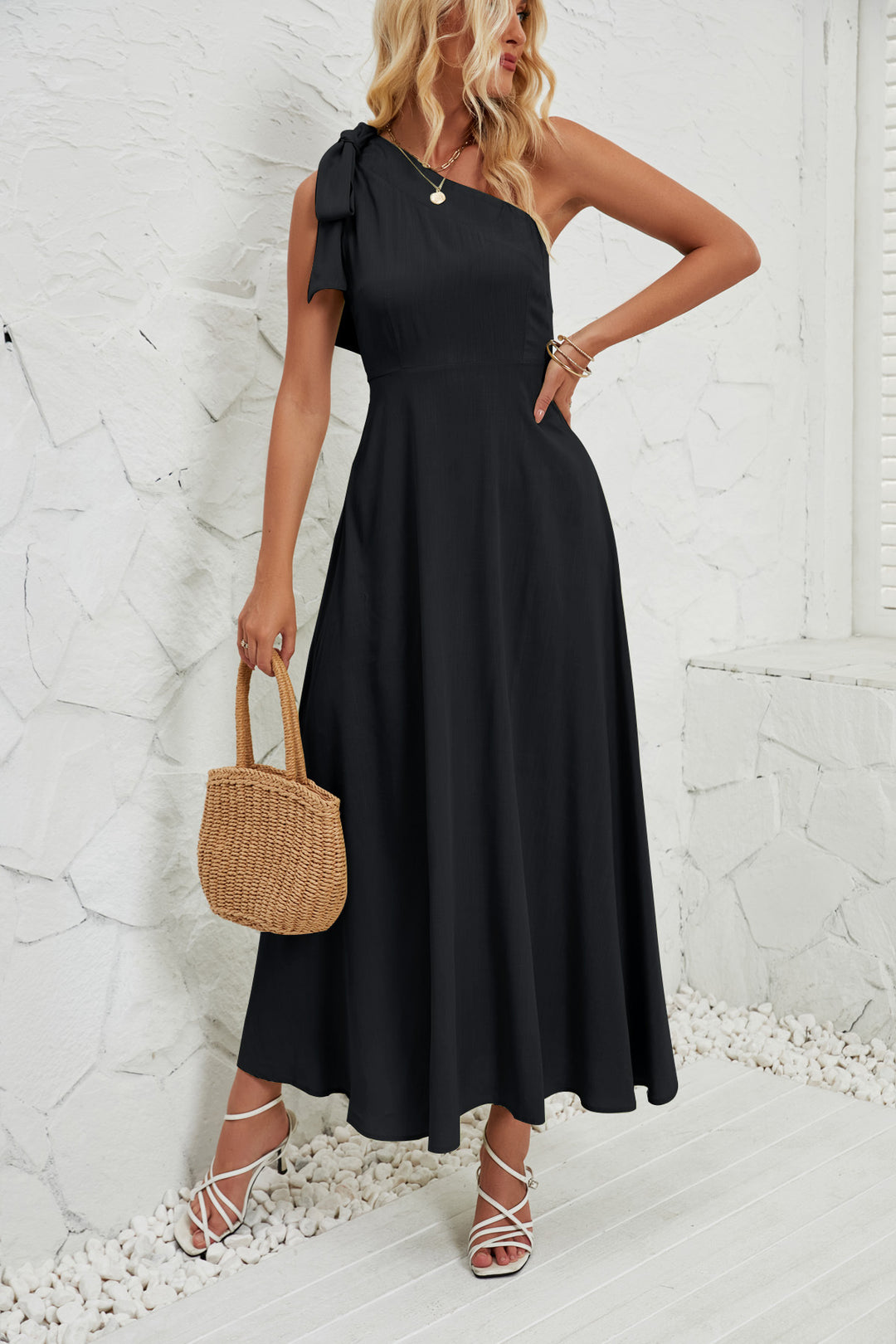Damen Maxikleid mit asymmetrischem Design und Trägerdetail EB