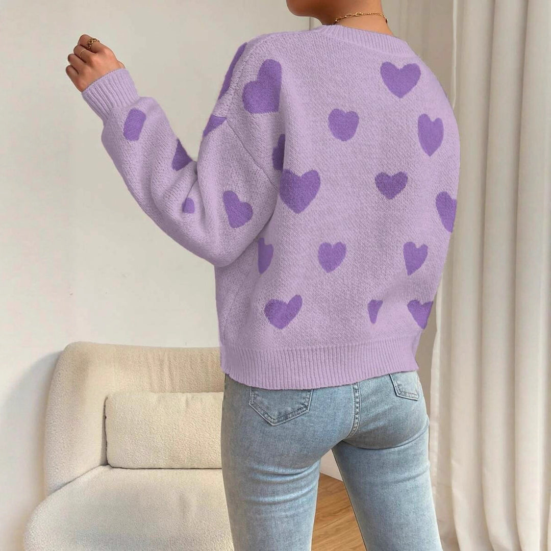 Damen Sweater mit Herzenmuster und weitem Schnitt EB
