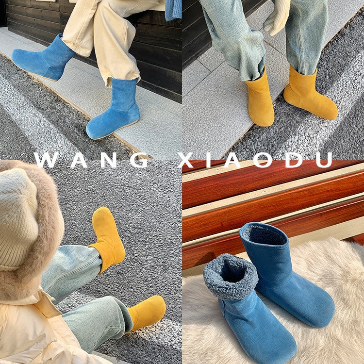 Damen warme Hausschuhstiefel mit flauschigem Innenfutter und hochwertiger Wildlederoberfläche EB