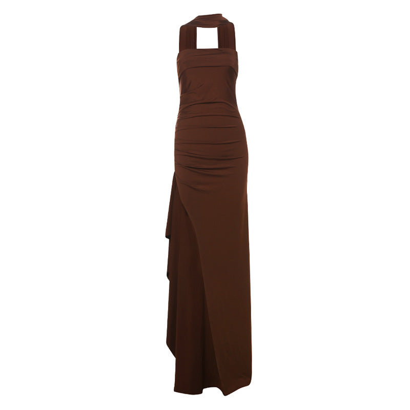 Damen Elegantes Wickelkleid mit hochgeschlossenem Design und kreativer Drapierung EB