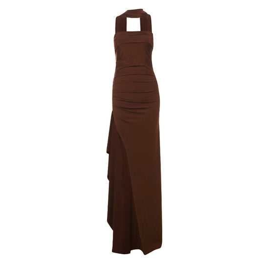Damen Elegantes Wickelkleid mit hochgeschlossenem Design und kreativer Drapierung EB
