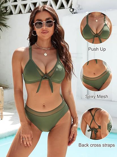 Damen Push-Up-Bikini-Top mit sexy Mesh und Rückenkreuz-Träger EB