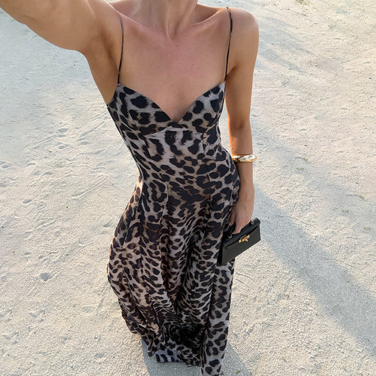 Damen Maxikleid mit figurbetontem Schnitt und floralem Leopardenmuster EB