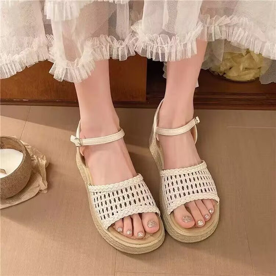 Damen Wedge-Sandalen mit elegantem Riemchen und luftiger Netzstruktur EB