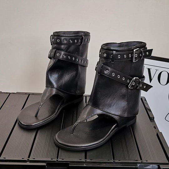 Damen dezente High-Top Sandalen mit dekorativen Schnallen EB