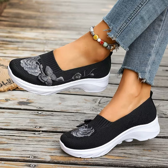 Damen Mokassins mit floraler Stickerei und flexiblem Sohlen EB