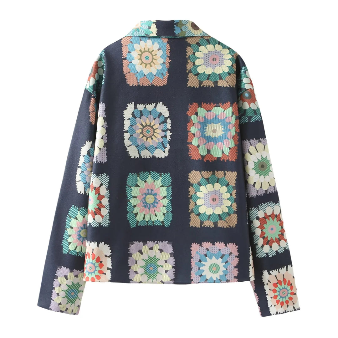 Damen modische Jacke mit floralem Muster und praktischen Taschen EB