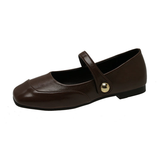 Damen Ballerinas mit elegantem Riemen und weicher Lederoberfläche EB