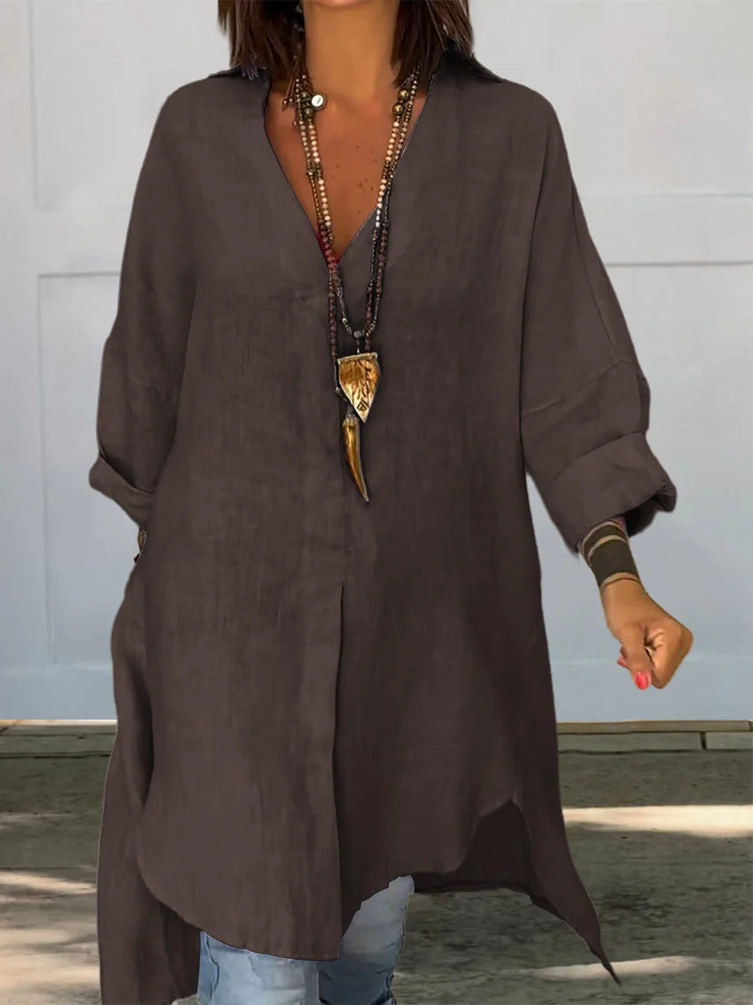 Damen Leinen Tunika mit asymmetrischem Schnitt und eleganten Details EB