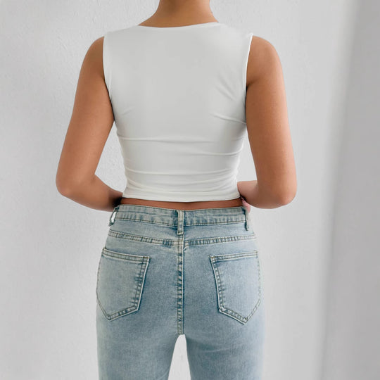 Damen figurbetontes Crop-Top mit tiefem V-Ausschnitt EB
