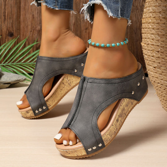 Damen Wedge-Sandaletten aus Kork mit stilvollen Einsätzen EB