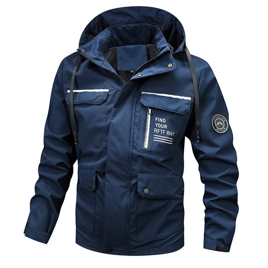 Herren nan wasserfeste Kapuzen-Regenjacke mit Mehrfach-Taschen und winddichter Membran EB