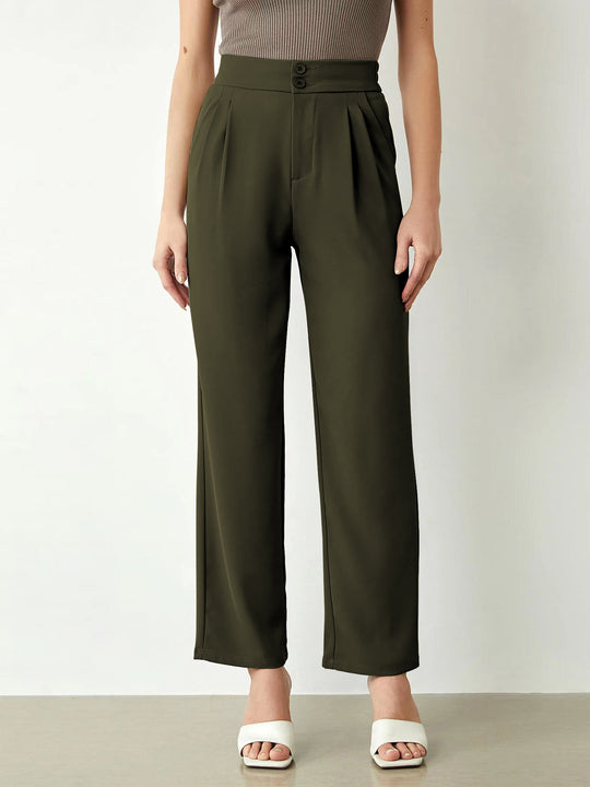 Damen elegante weite Stoffhose mit Bundfalten und hohem Taillenbündchen EB