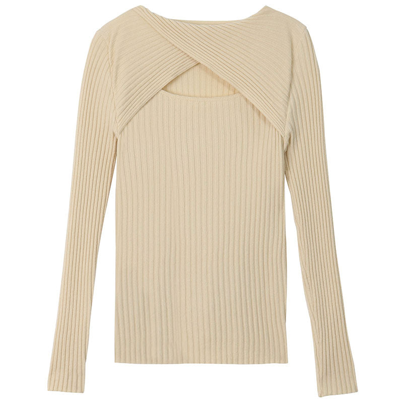 Damen Langarmshirt mit offener Schulterpartie und Rippstrickmuster EB