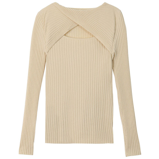 Damen Langarmshirt mit offener Schulterpartie und Rippstrickmuster EB
