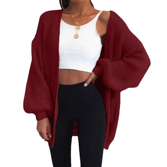 Damen Grobstrickcardigan mit lässigen Oversized-Ärmeln und großen Taschen EB