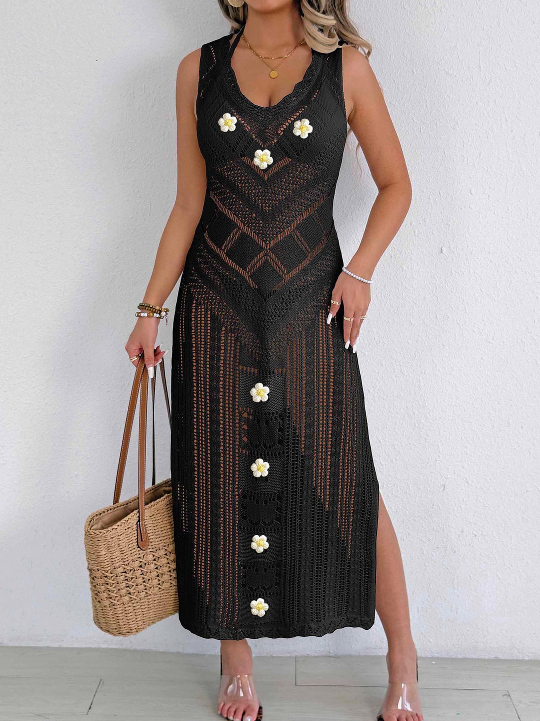 Damen Häkel-Kleid mit floralem Design EB